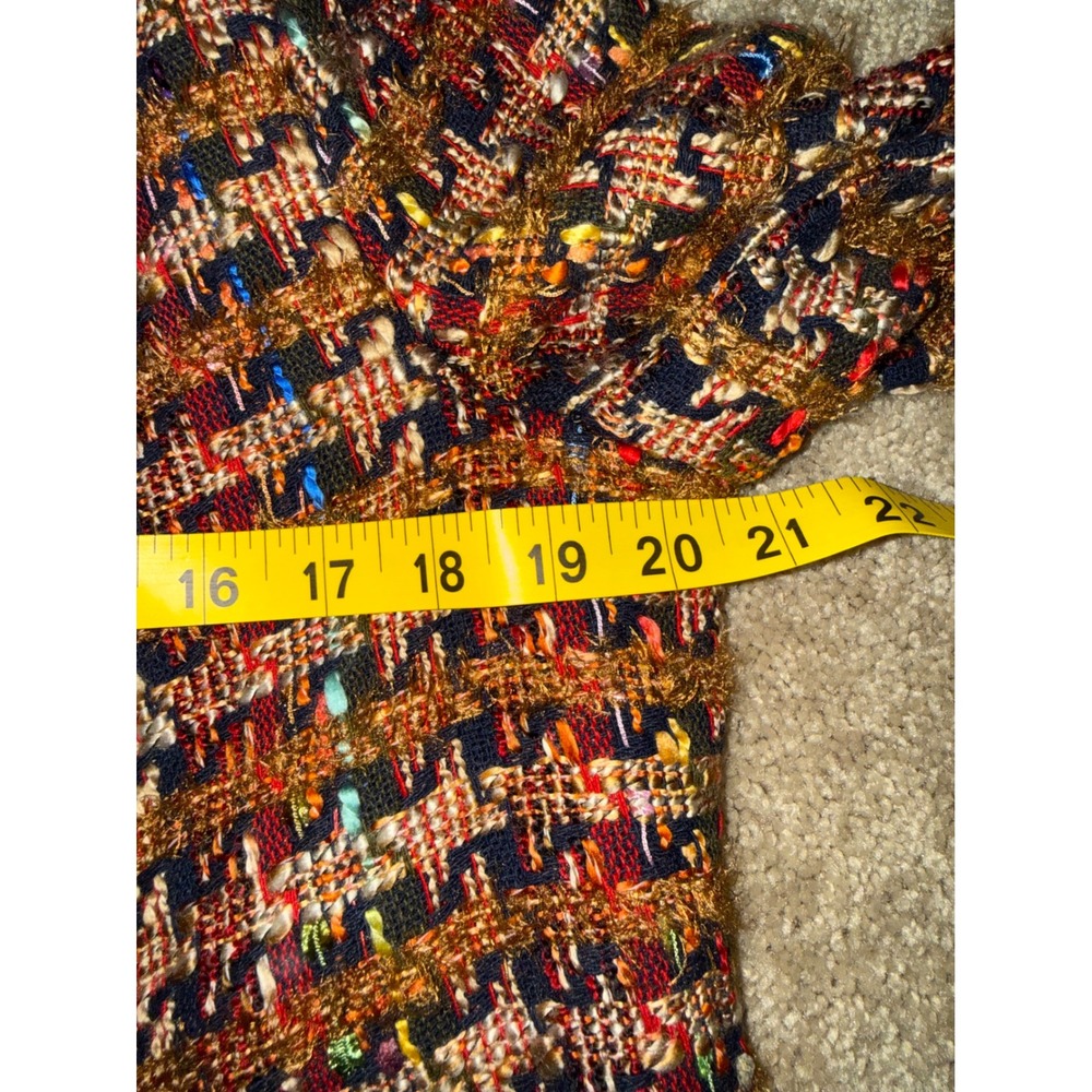 Zara Tweed Jacket Women Large Multicolor NWT Fringe Open Front Boho Chic Blazer - Picture 7 of 9